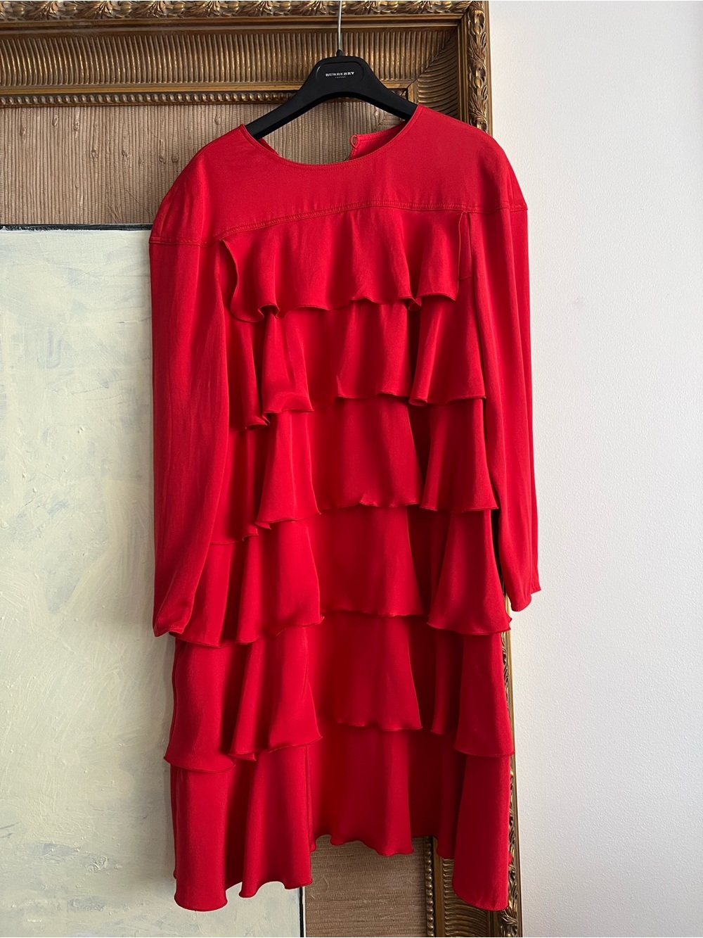 Valentino 8 M Red Tiered Ruffle Long Sleeve cocktail Dress read!